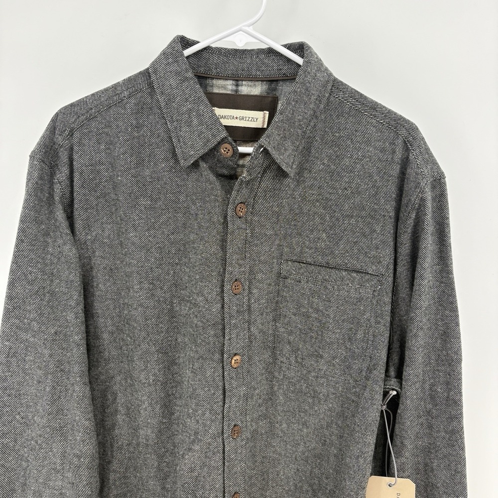 New Dakota Grizzly Men XL Herringbone Flannel Shirt Jacket Gray‎ Button Down